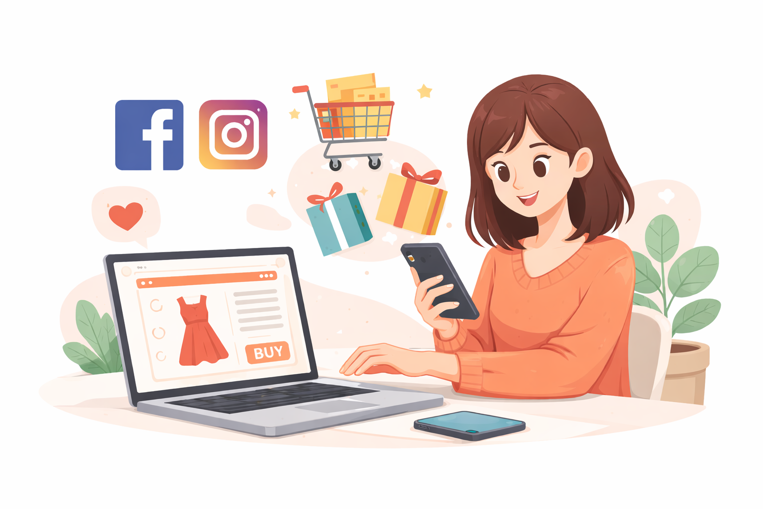 Meta広告（FacebookとInstagram）を活用してECサイトで販売するメーカー担当者のイラスト