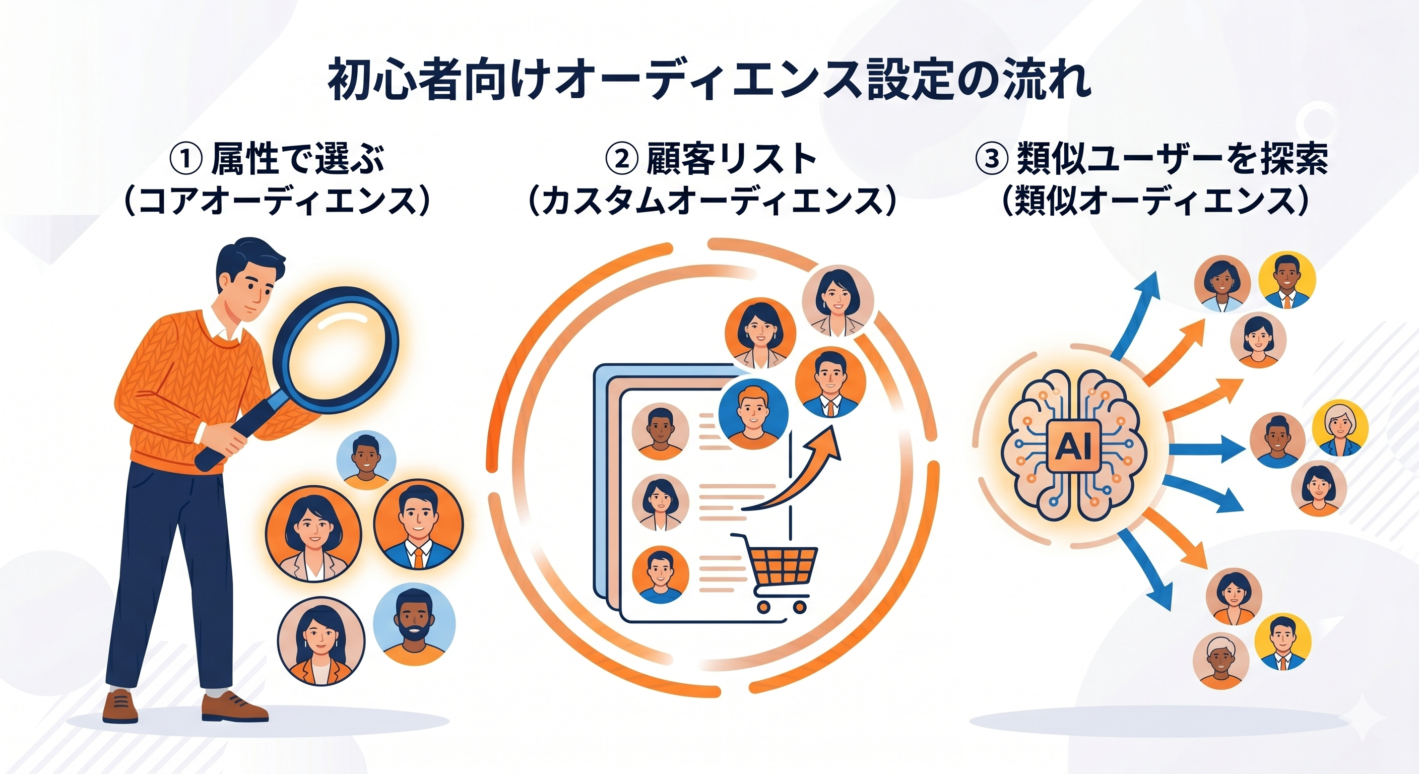 コアオーディエンス・カスタムオーディエンス・類似オーディエンスの違いを示す図