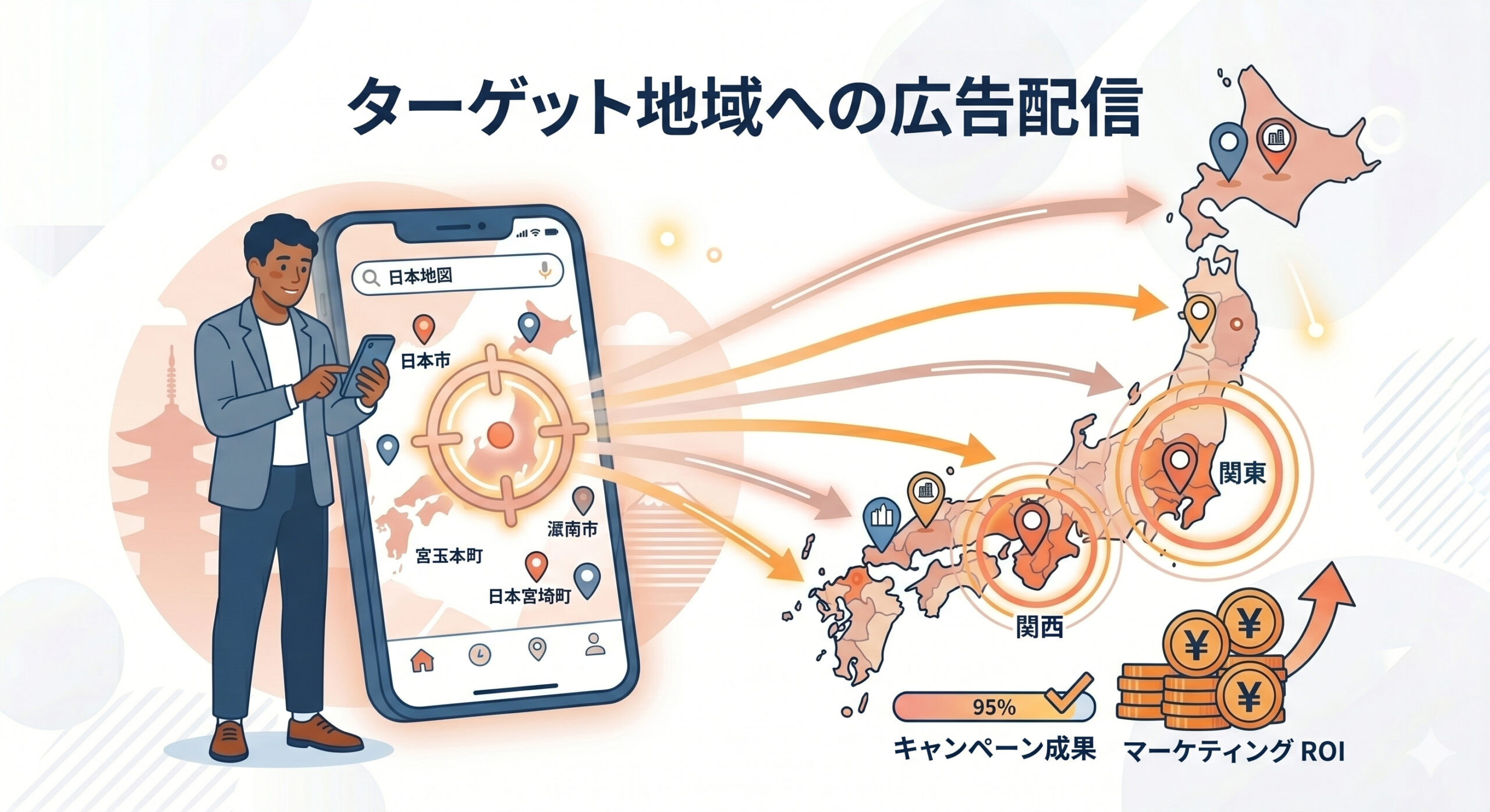 Meta広告の地域ターゲティングのコンセプトイラスト